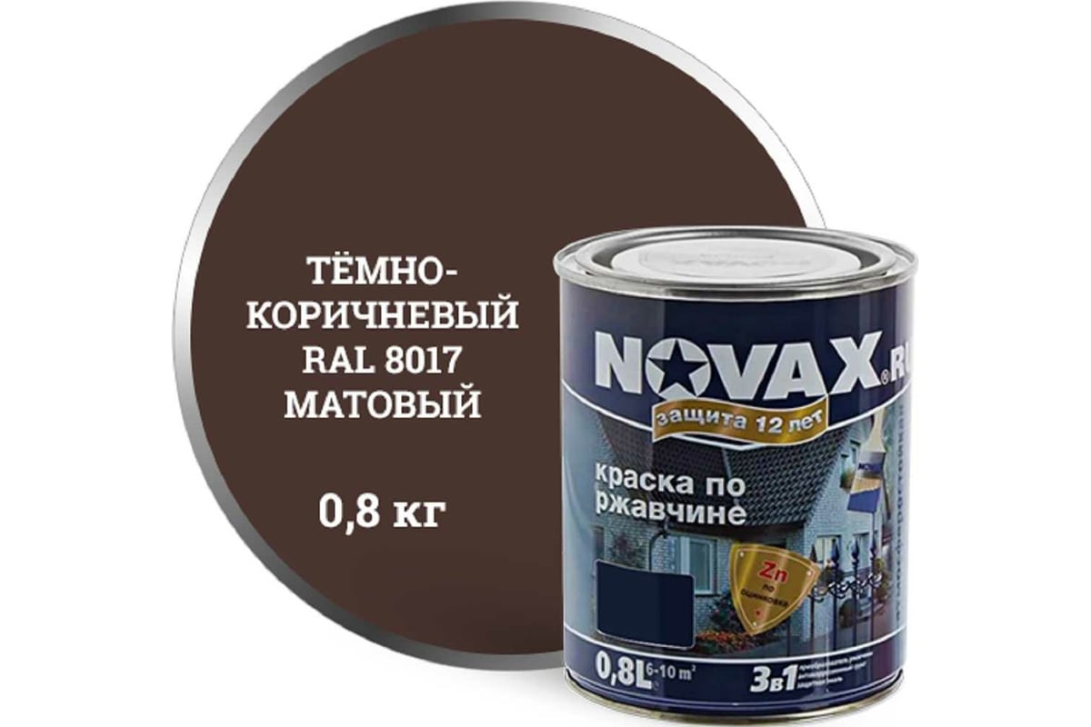 Грунт-эмаль Goodhim NOVAX 3в1 темно-коричневый RAL 8017, матовая, 0,8 кг  39702 - выгодная цена, отзывы, характеристики, фото - купить в Москве и РФ