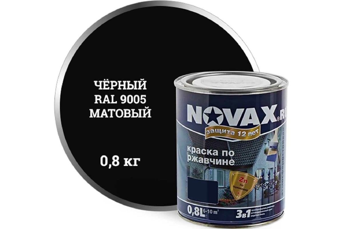 Грунт-эмаль Goodhim NOVAX 3в1 черный RAL 9005, матовая, 0,8 кг 39610 ...