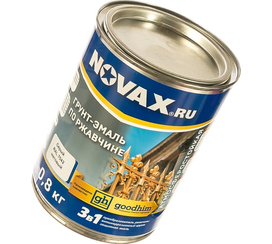 Грунт-эмаль Goodhim NOVAX 3в1 серый RAL 7042, матовая, 0,8 кг 10809