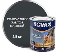 Грунт-эмаль Goodhim NOVAX 3в1 темно-серый RAL 7016, матовая, 3 л 2,8 кг 11035