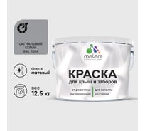 Краска по металлу MALARE для крыш и заборов, по ржавчине, быстросохнущая, износостойкая, матовый, сигнальный серый, 12,5 кг 2038119903934