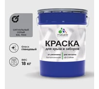 Краска по металлу MALARE для крыш и заборов, по ржавчине, быстросохнущая, износостойкая, глянцевый, сигнальный серый, 18 кг 2038119903446