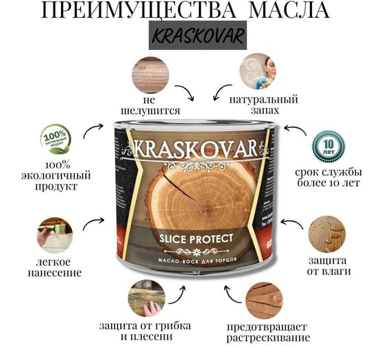 Масло для защиты торцов Kraskovar Slice Protect бук, 2.2 л 1654