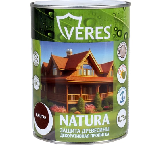 Декоративная пропитка для дерева VERES Natura полуматовая, 0.75 л, каштан 262309
