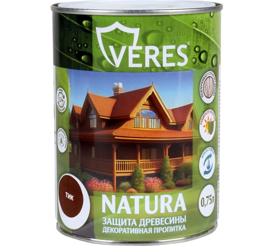 Декоративная пропитка для дерева VERES Natura полуматовая, 0.75 л, тик 262300