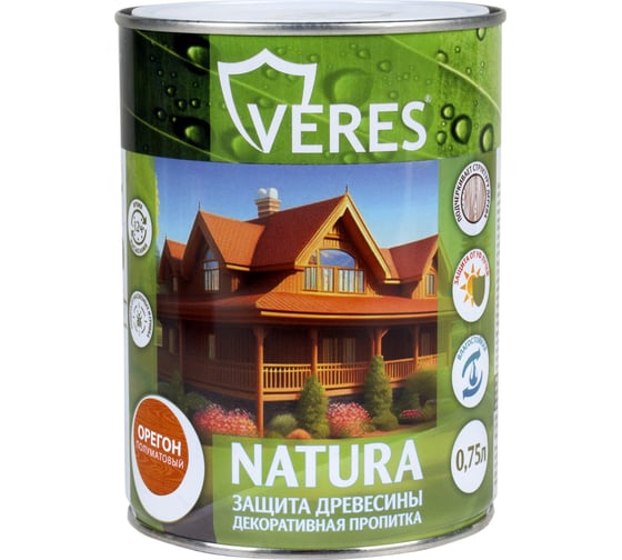 Декоративная пропитка для дерева VERES Natura полуматовая, 0.75 л, орегон 262285