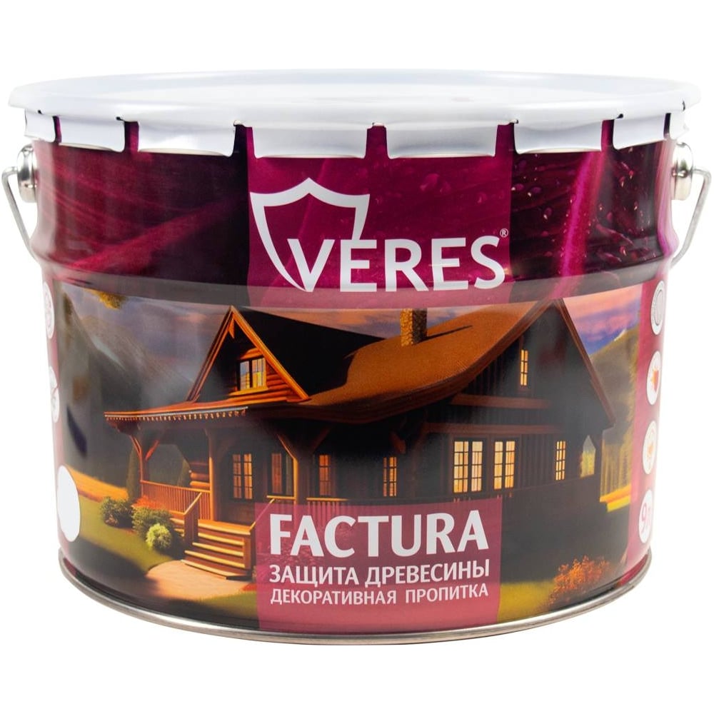 Декоративная пропитка для дерева VERES Factura полуматовая, 9 л, белая ...