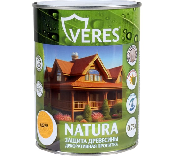 Декоративная пропитка для дерева VERES Natura полуматовая, 0.75 л, сосна 262297