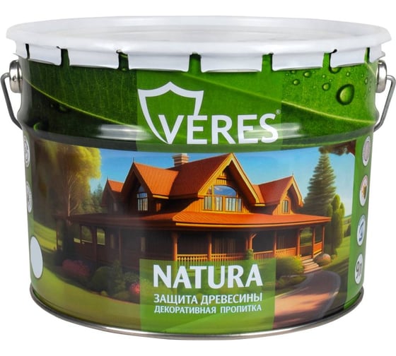 Декоративная пропитка для дерева VERES Natura полуматовая, 9 л, калужница 262281