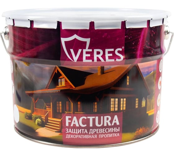 Декоративная пропитка для дерева VERES Factura полуматовая, 9 л, бесцветная 262266
