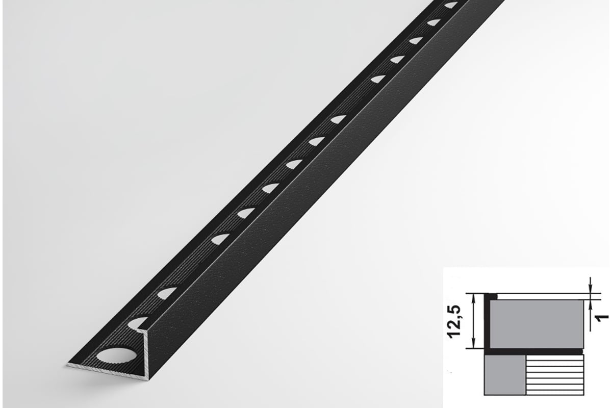 Профиль окантовочный L-образный алюминиевый ЛУКА 12,5 мм, 2,7 м, Черный  УТ000013596 - выгодная цена, отзывы, характеристики, фото - купить в Москве  и РФ