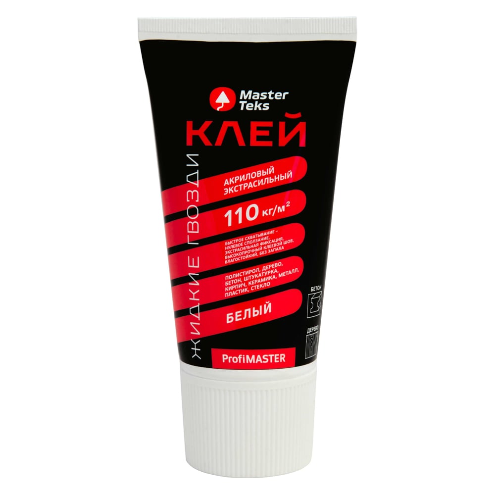 Экстрасильный клей MASTERTEKS PROFMASTER акрил. белый 200г 110 кг/м2 12 ...