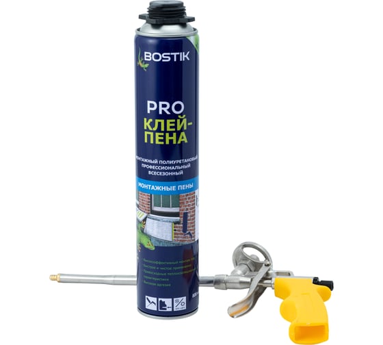 Клей-пена Bostik PRO монтажный, полиуретановый, профессиональный, всесезонный, 800 мл 50009020