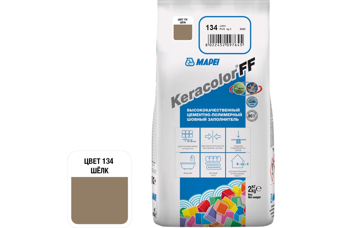 Затирка MAPEI KERACOLOR FF № 134, 2 кг, шелк 5QA013402A