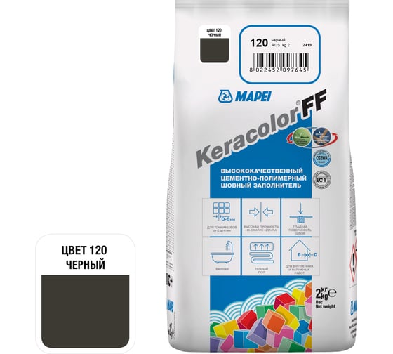 Затирка MAPEI KERACOLOR FF № 120, 2 кг, черный 5QA012002A