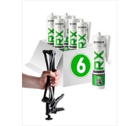 Комплект силиконовый санитарный герметик RX Formula белый, 280 мл, 6 шт. + пистолет - выжиматель 88-0-0-065