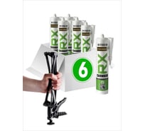 Комплект силиконовый санитарный герметик RX Formula коричневый, 280 мл, 6 шт. + пистолет - выжиматель 88-0-0-082