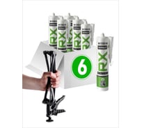 Комплект силиконовый санитарный герметик RX Formula черный, 280 мл, 6 шт. + пистолет - выжиматель 88-0-0-084