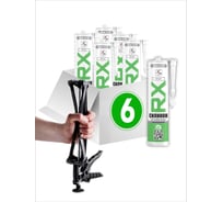 Комплект cиликоновый герметик RX Formula нейтральный, белый, 260 мл, 6 шт. + пистолет - выжиматель 88-0-0-089