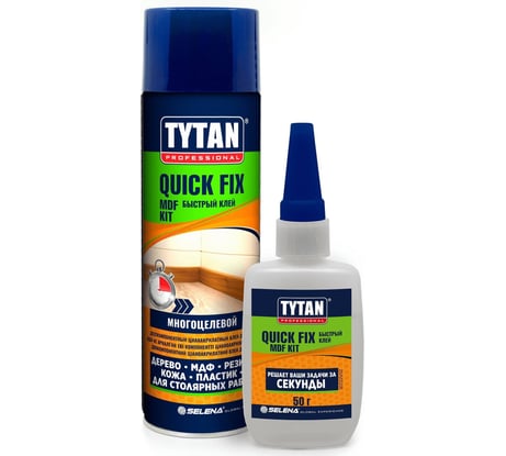 Цианакрилатный клей для МДФ TYTAN PROFESSIONAL Quiсk Fix двухкомпонентный, 400 мл+100 г, прозрачный 262394