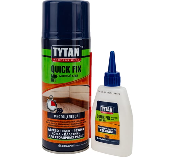 Цианакрилатный клей для МДФ TYTAN PROFESSIONAL Quiсk Fix двухкомпонентный, 400 мл+100 г, прозрачный 262394