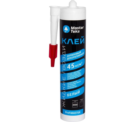 Декоративный клей MASTERTEKS PROFMASTER акрил. 528г белый 45 кг/м2 12 53397