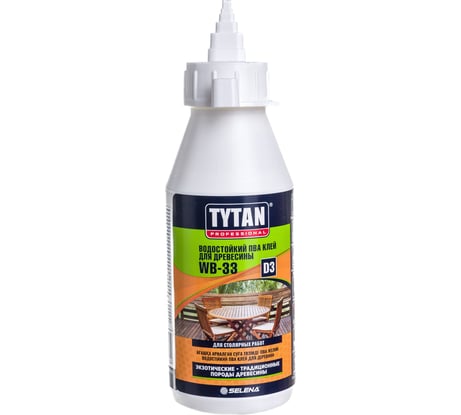 Клей ПВА TYTAN PROFESSIONAL WB 33 D3 для древесины, водостойкий, белый 175 г 16028 272841