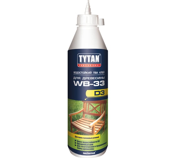 Клей ПВА TYTAN PROFESSIONAL WB 33 D3 для древесины, белый 750гр 1348