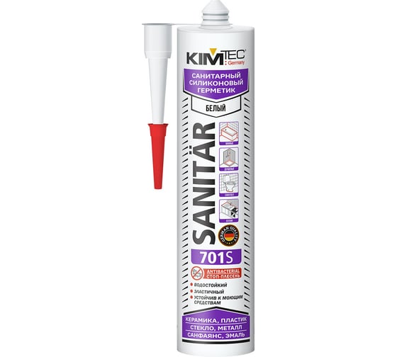 Силиконовый санитарный герметик KIM TEC белый 701S 280 мл санитарный 02-01-51
