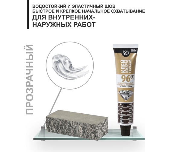 Клей вместо гвоздей POINT 96, кристально-прозрачный, в шоу-боксе, 80 мл 03-1-0-196