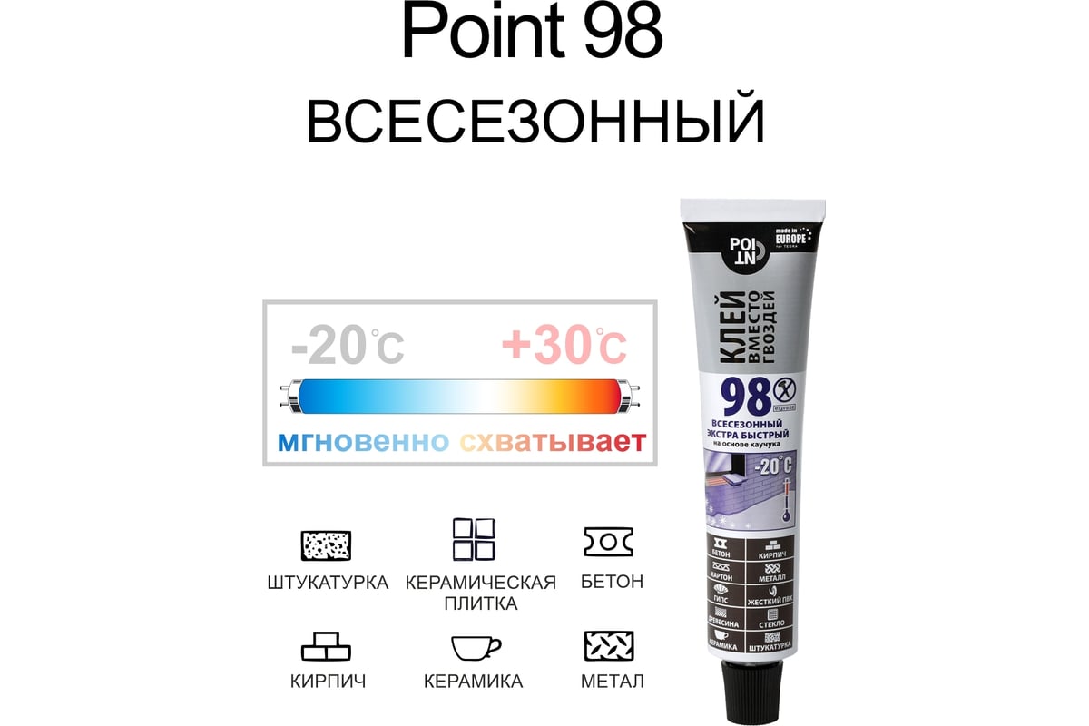 Клей вместо гвоздей POINT на основе каучука, 98 в шоу-боксе, 80 мл 03-1 ...