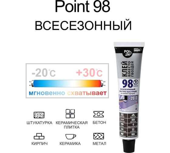 Клей вместо гвоздей POINT на основе каучука, 98 в шоу-боксе, 80 мл 03-1-0-198
