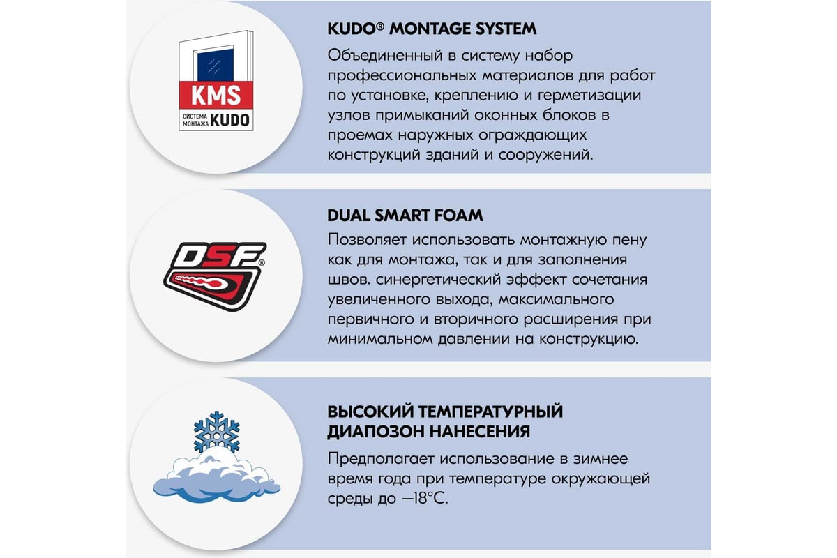 Полиуретановая монтажная профессиональная пена KUDO proff pure cloud зимняя  KUPP10W80 - выгодная цена, отзывы, характеристики, фото - купить в Москве и  РФ