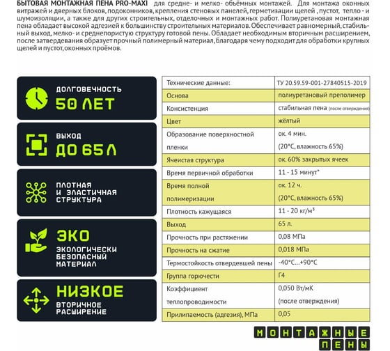 Бытовая монтажная пена PRO-MAXI 750 мл