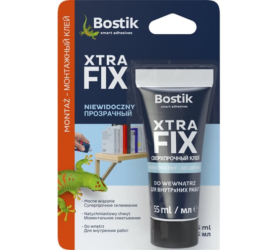 Сверхпрочный клей для внутренних работ Bostik XTRA FIX прозрачный 55 мл 30611888 1