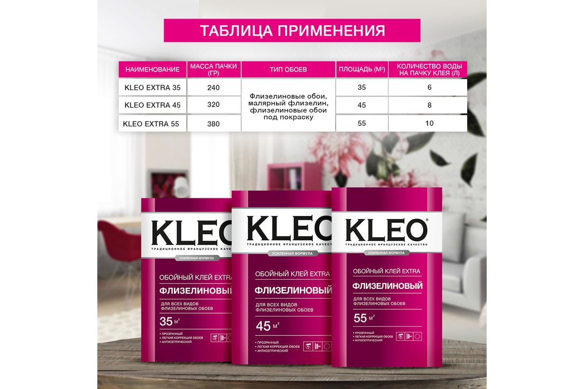 Обойный клей для флизелиновых обоев KLEO сыпучий 030 EXTRA 45 ...
