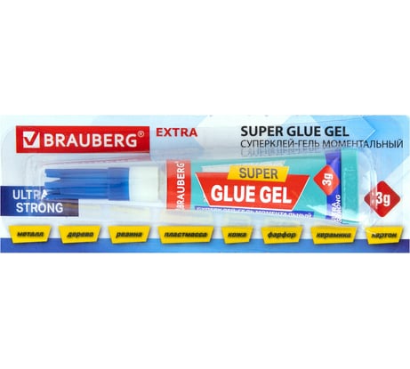 Моментальный клей-гель BRAUBERG ультрапрочный суперклей Extra, 3 г, отрывная карта 12 шт 603103