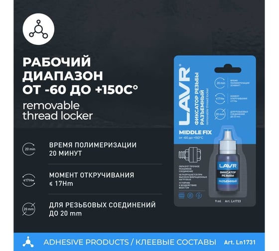 Фиксатор резьбы Лавр разъёмный MiddleFIX 9 мл Ln1733