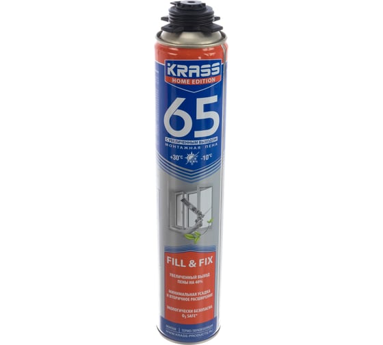 Монтажная пена KRASS Home Edition 65 пистолетная всесезонная 0,84 л Республика Лк-00010700
