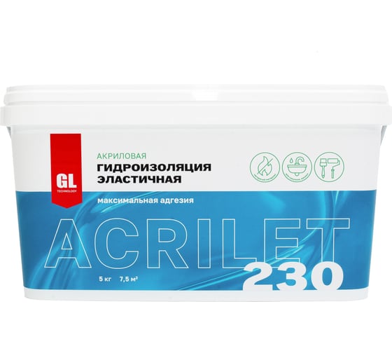 Гидроизоляция для ванной и влажных помещений GL Technology ACRILET 230, 5 кг, голубая А230-5 1