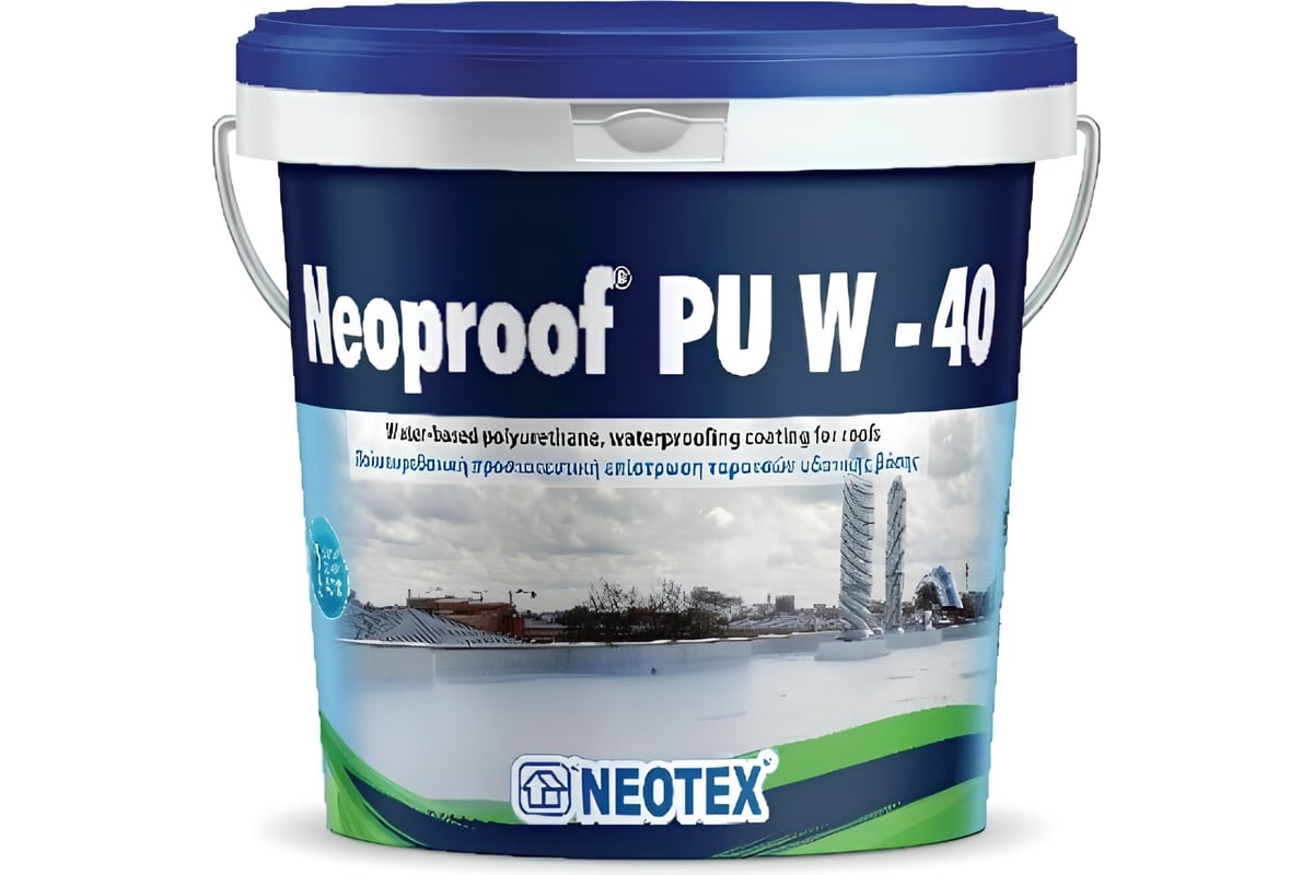 Полиуретановое гидроизоляционное покрытие на водной основе NEOTEX NEOPROOF  PU W-40 13кг (белая) Ral 9003 12531800 - выгодная цена, отзывы,  характеристики, фото - купить в Москве и РФ