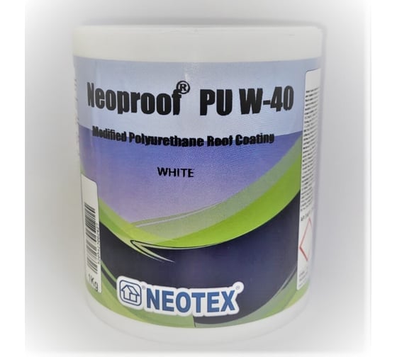 Полиуретановое гидроизоляционное покрытие на водной основе NEOTEX NEOPROOF PU W-40 1кг (белая) Ral 9003 12530200