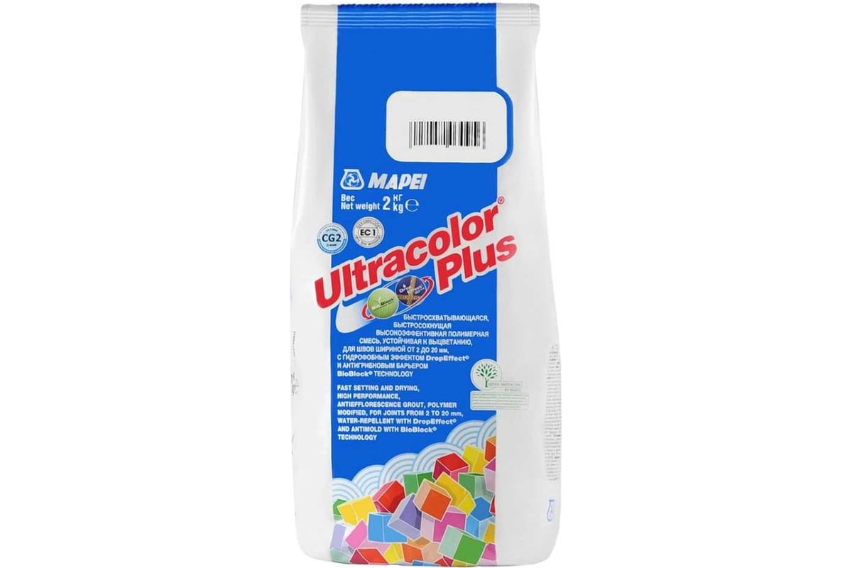 Затирка MAPEI ULTRACOLOR PLUS №103 для швов с водоотталкивающим и  антигрибковым эффектом, белая луна 2 кг 15936 6010302A