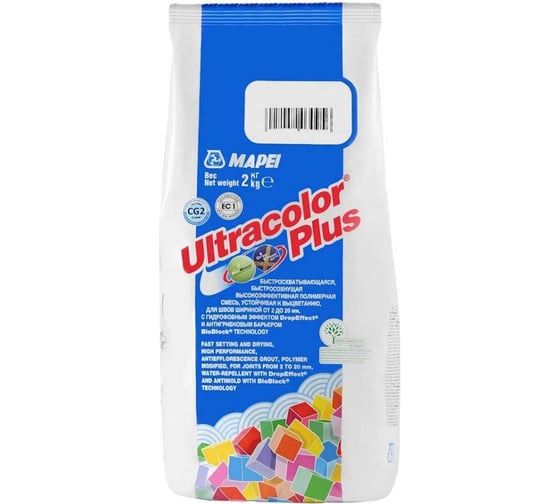 Затирка MAPEI ULTRACOLOR PLUS №103 для швов с водоотталкивающим и антигрибковым эффектом, белая луна 2 кг 15936 6010302A