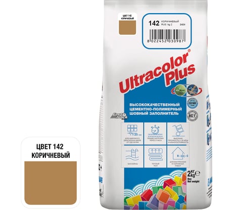 Затирка MAPEI ULTRACOLOR PLUS №142 для швов с водоотталкивающим и антигрибковым эффектом, коричневый 2кг 6658 6014202A