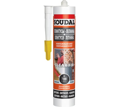 Монтажный клей SOUDAL CLEAR FIX каучуковой, прозрачный 280 мл. 146446