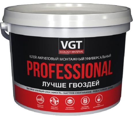 Акриловый монтажный клей VGT ПРОФ универс. белый 6 кг 11604905