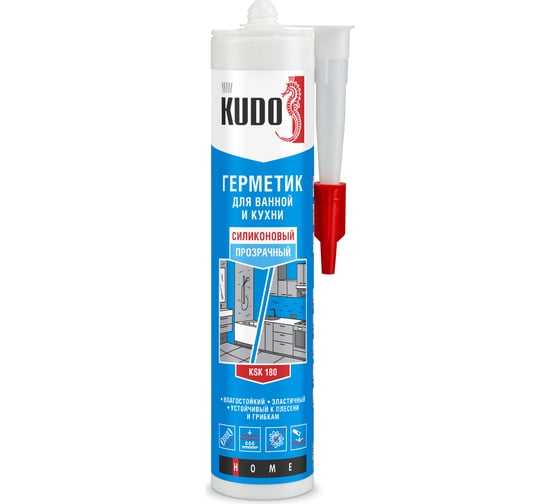 Герметик для ванной и кухни KUDO HOME силиконовый прозрачный, 280 мл KSK-180