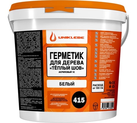 Герметик акриловый для дерева UNIKLEBE 415 по технологии «тёплый шов», белый, 7 кг, 4150070