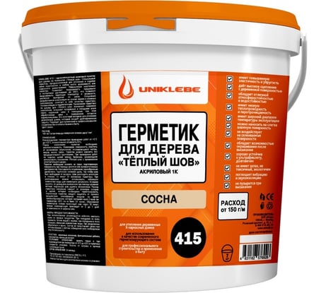 Герметик акриловый для дерева UNUKLEBE 415 по технологии «тёплый шов», сосна, 7 кг 4151070